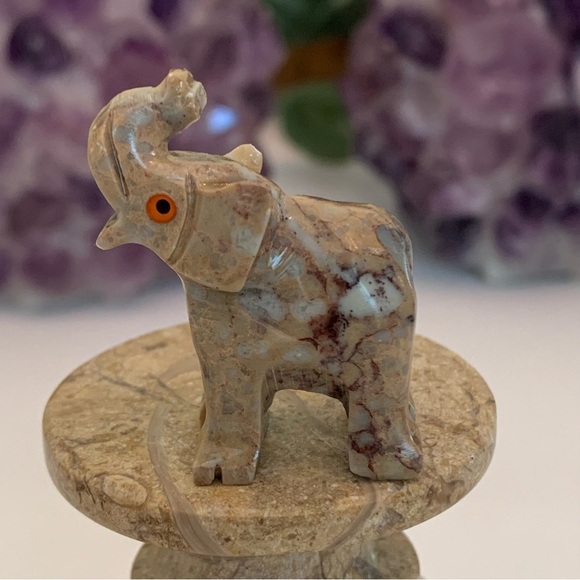 Steatite Elephant Soapstone Figurine MINI Carved Crystal Animal Stone Lucky Pet - Picture 5 of 9